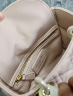 MINI LADY BAG 17 IN BABY PINK QUILTED MACROCANNAGE CALFSKIN SWAMP YELLOW STRAP - Image 5