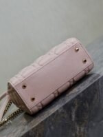 MINI LADY BAG 17 IN BABY PINK QUILTED MACROCANNAGE CALFSKIN SWAMP YELLOW STRAP - Image 15
