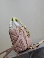 MINI LADY BAG 17 IN BABY PINK QUILTED MACROCANNAGE CALFSKIN SWAMP YELLOW STRAP - Image 8