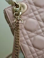 MINI LADY BAG 17 IN BABY PINK QUILTED MACROCANNAGE CALFSKIN SWAMP YELLOW STRAP - Image 9