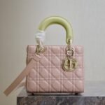 MEDIUM LADY BAG 20 IN BABY PINK QUILTED MACROCANNAGE CALFSKIN SWAMP YELLOW STRAP - Image 10