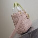 MEDIUM LADY BAG 20 IN BABY PINK QUILTED MACROCANNAGE CALFSKIN SWAMP YELLOW STRAP - Image 13