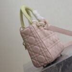 MEDIUM LADY BAG 20 IN BABY PINK QUILTED MACROCANNAGE CALFSKIN SWAMP YELLOW STRAP - Image 17
