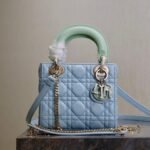MINI LADY BAG 17 IN BABY BLUE QUILTED MACROCANNAGE CALFSKIN GREEN STRAP - Image 10