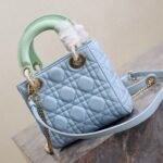 MINI LADY BAG 17 IN BABY BLUE QUILTED MACROCANNAGE CALFSKIN GREEN STRAP - Image 31