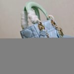 MINI LADY BAG 17 IN BABY BLUE QUILTED MACROCANNAGE CALFSKIN GREEN STRAP - Image 6