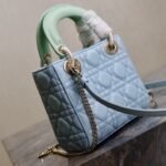 MINI LADY BAG 17 IN BABY BLUE QUILTED MACROCANNAGE CALFSKIN GREEN STRAP - Image 16