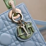 MINI LADY BAG 17 IN BABY BLUE QUILTED MACROCANNAGE CALFSKIN GREEN STRAP - Image 3