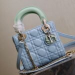 MINI LADY BAG 17 IN BABY BLUE QUILTED MACROCANNAGE CALFSKIN GREEN STRAP - Image 17