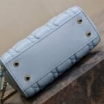 MINI LADY BAG 17 IN BABY BLUE QUILTED MACROCANNAGE CALFSKIN GREEN STRAP - Image 18