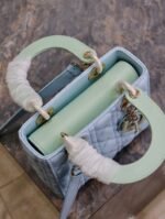 MEDIUM LADY BAG 20 IN BABY BLUE QUILTED MACROCANNAGE CALFSKIN GREEN STRAP - Image 12