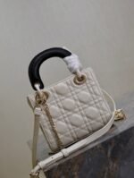 MINI LADY BAG 17 IN WHITE QUILTED MACROCANNAGE CALFSKIN BLACK STRAP - Image 13