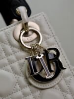 MINI LADY BAG 17 IN WHITE QUILTED MACROCANNAGE CALFSKIN BLACK STRAP - Image 16