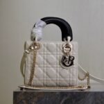 MINI LADY BAG 17 IN WHITE QUILTED MACROCANNAGE CALFSKIN BLACK STRAP - Image 10
