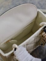 MINI LADY BAG 17 IN WHITE QUILTED MACROCANNAGE CALFSKIN BLACK STRAP - Image 2