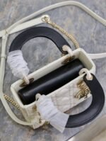 MINI LADY BAG 17 IN WHITE QUILTED MACROCANNAGE CALFSKIN BLACK STRAP - Image 3