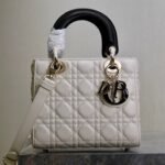LADY BAG 20 IN WHITE QUILTED MACROCANNAGE CALFSKIN BLACK STRAP - Image 10