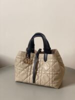 MEDIUM TOUJOURS BAG 28 IN BEIGE CANNAGE CALFSKIN BLACK STRAP - Image 2