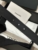 DOUBLE C BELT 30MM IN BLACK CALFSKIN GOLD BUCKLE WITH EMBOSSED CHECK PATTERN - Image 11