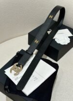 DOUBLE C BELT 30MM IN BLACK CALFSKIN GOLD BUCKLE WITH EMBOSSED CHECK PATTERN - Image 2
