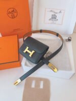 HM KELLY CONSTANCE SLIM WALLET BELT IN BLACK CALFSKIN GOLD HARDWARE - Image 11