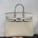 HM BIRKIN 25CM GRIS PERLE CROCODILE AND TOGO LEATHER SILVER HARDWARE - Image 6