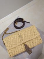 YSL KATE BAG CROSSBODY 26 IN BEIGE WOVEN RAFFIA GOLD HARDWARE - Image 11