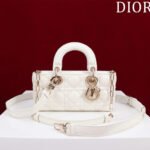 SMALL LADY D-JOY 22 WHITE LAMBSKIN GOLD HARDWARE - Image 10