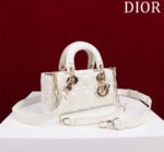 SMALL LADY D-JOY 22 WHITE LAMBSKIN GOLD HARDWARE - Image 11