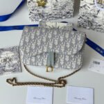 DIOR 25S MEDIUM SADDLE POUCH WITH CHAIN 21 IN GRAY DIOR OBLIQUE JACQUARD CANVAS