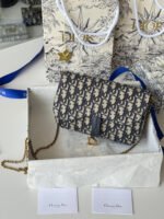 DIOR 25S MEDIUM SADDLE POUCH WITH CHAIN 21 IN BLUE DIOR OBLIQUE JACQUARD CANVAS - Image 12