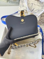 DIOR 25S MEDIUM SADDLE POUCH WITH CHAIN 21 IN BLUE DIOR OBLIQUE JACQUARD CANVAS - Image 4