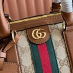 GUCCI 26S OPHIDIA MEDIUM BOSTON BAG 30 IN WARM BEIGE AND BROWN CANVAS - Image 5