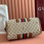 GUCCI 26S OPHIDIA MEDIUM BOSTON BAG 30 IN WARM BEIGE AND BROWN CANVAS - Image 4