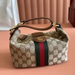 GUCCI 26S GIGLIO TOP HANDLE BAG 19 IN WARM BEIGE AND BROWN CANVAS - Image 7