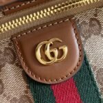 GUCCI 26S GIGLIO TOP HANDLE BAG 19 IN WARM BEIGE AND BROWN CANVAS - Image 4