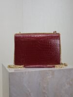 YSL 25S SUNSET MEDIUM 22 IN CRIMSON RED CROCODILE-EMBOSSED CALFSKIN GOLD HARDWRE - Image 3