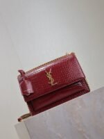 YSL 25S SUNSET MEDIUM 22 IN CRIMSON RED CROCODILE-EMBOSSED CALFSKIN GOLD HARDWRE - Image 10