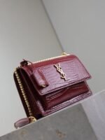 YSL 25S SUNSET MEDIUM 22 IN CRIMSON RED CROCODILE-EMBOSSED CALFSKIN GOLD HARDWARE - Image 8