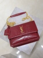 YSL 25S SUNSET MEDIUM 22 IN CRIMSON RED CROCODILE-EMBOSSED CALFSKIN GOLD HARDWRE - Image 13