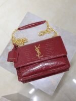 YSL 25S SUNSET MEDIUM 22 IN CRIMSON RED CROCODILE-EMBOSSED CALFSKIN GOLD HARDWRE - Image 5