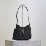 YSL 25S LE 5 À 7 SUPPLE SMALL 16 IN BLACK RAFFIA AND LEATHER GOLD HARDWRE - Image 4