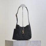 YSL 25S LE 5 À 7 SUPPLE SMALL 16 IN BLACK RAFFIA AND LEATHER GOLD HARDWARE