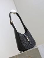 YSL 25S LE 5 À 7 SUPPLE SMALL 16 IN BLACK RAFFIA AND LEATHER GOLD HARDWRE - Image 8
