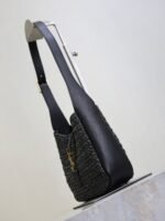 YSL 25S LE 5 À 7 SUPPLE SMALL 16 IN BLACK RAFFIA AND LEATHER GOLD HARDWRE - Image 2