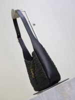 YSL 25S LE 5 À 7 SUPPLE SMALL 16 IN BLACK RAFFIA AND LEATHER GOLD HARDWRE - Image 11