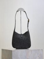 YSL 25S LE 5 À 7 SUPPLE SMALL 16 IN BLACK RAFFIA AND LEATHER GOLD HARDWRE - Image 5