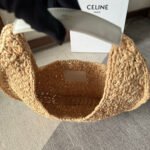 CELINE PANIER HOBO BAG 33 IN RAFFIA AND CALFSKIN LOGO WHITE - Image 7