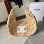 CELINE PANIER HOBO BAG 33 IN RAFFIA AND CALFSKIN LOGO WHITE - Image 9