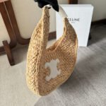 CELINE PANIER HOBO BAG 33 IN RAFFIA AND CALFSKIN LOGO WHITE - Image 12
